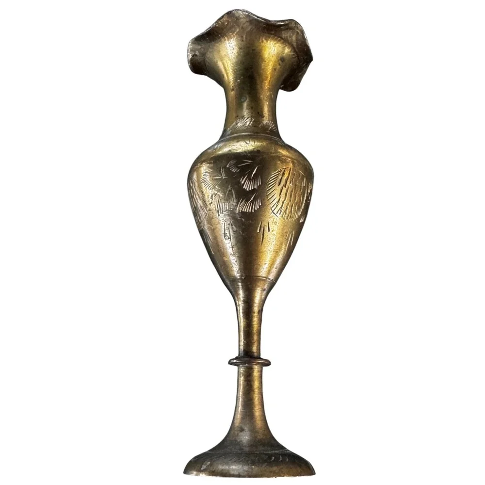 Vintage Etched Brass Bud Vase, Floral Design, Small,‎ Tall, Decorative